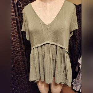 Kaari Blue Sage Green V-Neck Blouse
